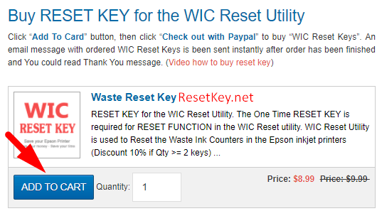 nhấn add to cart để mua reset key cho Epson L551